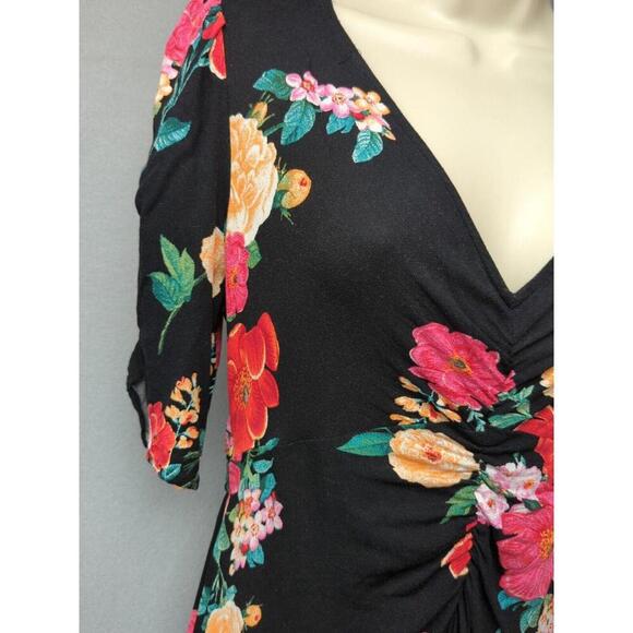 Old Navy Black Floral Babydoll/ Empire Dress M Asymmetrical Maxi Fairy Goth Ruch - Picture 2 of 9